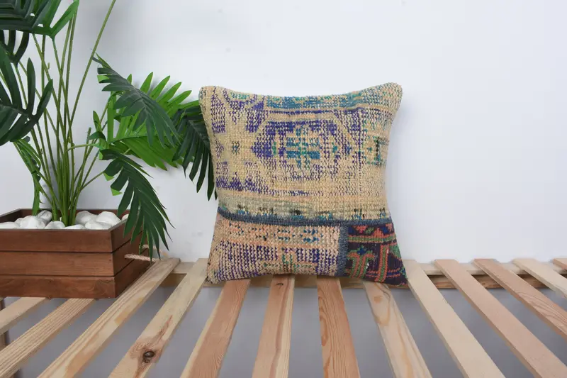 16x16 Blue Cushion Case, Kilim Pillow Cover, Throw Kilim Pillow, Pillow Sham, Lounge Throw Cushion Case, Nautical Throw Cushion, Home Decor Pillow - 1