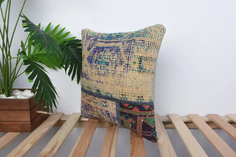 16x16 Blue Cushion Case, Kilim Pillow Cover, Throw Kilim Pillow, Pillow Sham, Lounge Throw Cushion Case, Nautical Throw Cushion, Home Decor Pillow - 5