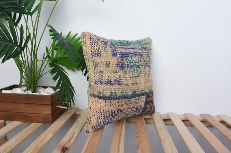 16x16 Blue Cushion Case, Kilim Pillow Cover, Throw Kilim Pillow, Pillow Sham, Lounge Throw Cushion Case, Nautical Throw Cushion, Home Decor Pillow - 4