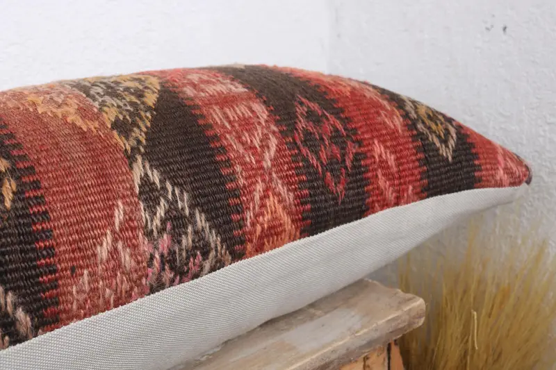 12x43 Red Pillow Sham, Kilim Cushion Sham, Anatolian Cushion Case, Handmade Kilim Cushion, Boho Pillow, Pillow Case, Colorful Pillow Cover - 6