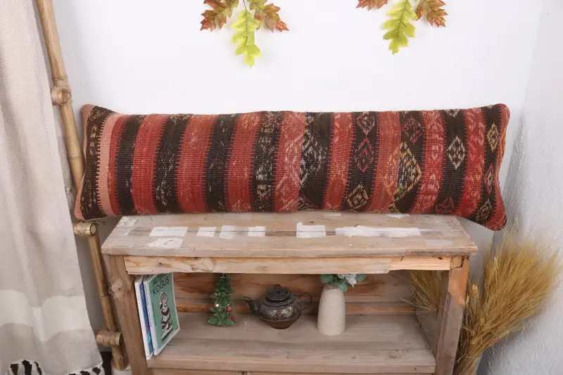 12x43 Red Pillow Sham, Kilim Cushion Sham, Anatolian Cushion Case, Handmade Kilim Cushion, Boho Pillow, Pillow Case, Colorful Pillow Cover - 1