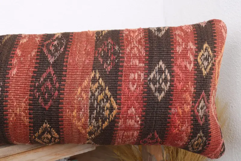 12x43 Red Pillow Sham, Kilim Cushion Sham, Anatolian Cushion Case, Handmade Kilim Cushion, Boho Pillow, Pillow Case, Colorful Pillow Cover - 5