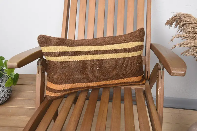 Bohemian Turkish Striped Cushion Cover, Antique 30x50 cm DesignerBeige Pillow Case - 1