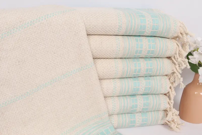 Personalized Kitchen Towel Mint Linen Stripes, Monogram Hand Towel, 20x40 Inches