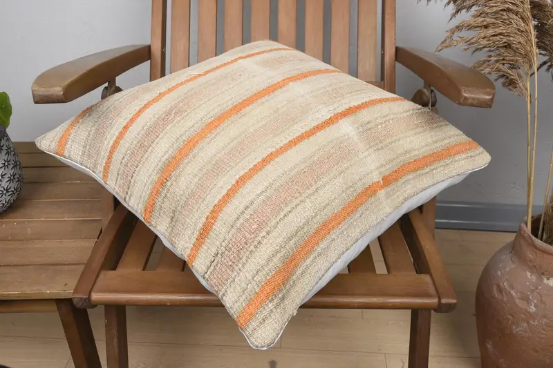Vintage Kilim Pillow, Vintage Pillow, Cushion Case, Yoga Pillow Case, Southwestern Cushion, Vintage Kilim Throw Pillow, 20x20 Beige Pillow - 4