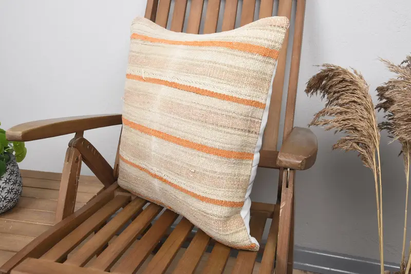 Vintage Kilim Pillow, Vintage Pillow, Cushion Case, Yoga Pillow Case, Southwestern Cushion, Vintage Kilim Throw Pillow, 20x20 Beige Pillow - 3