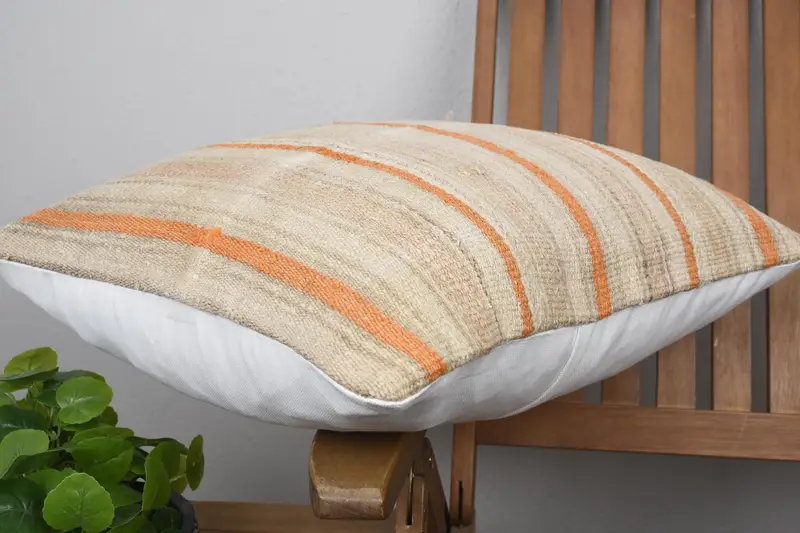 Vintage Kilim Pillow, Vintage Pillow, Cushion Case, Yoga Pillow Case, Southwestern Cushion, Vintage Kilim Throw Pillow, 20x20 Beige Pillow - 6