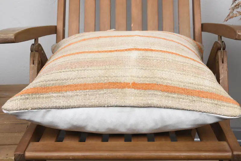 Vintage Kilim Pillow, Vintage Pillow, Cushion Case, Yoga Pillow Case, Southwestern Cushion, Vintage Kilim Throw Pillow, 20x20 Beige Pillow - 5