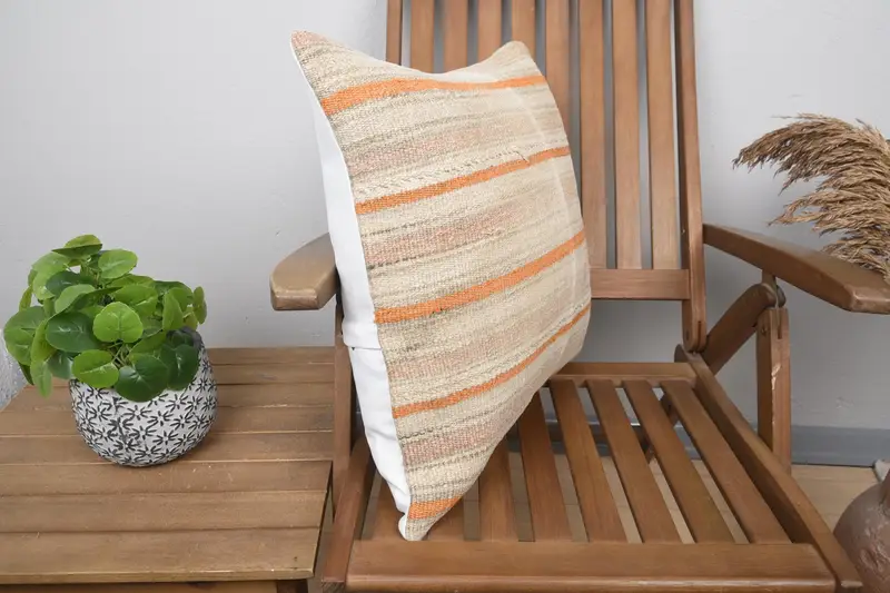 Vintage Kilim Pillow, Vintage Pillow, Cushion Case, Yoga Pillow Case, Southwestern Cushion, Vintage Kilim Throw Pillow, 20x20 Beige Pillow - 2