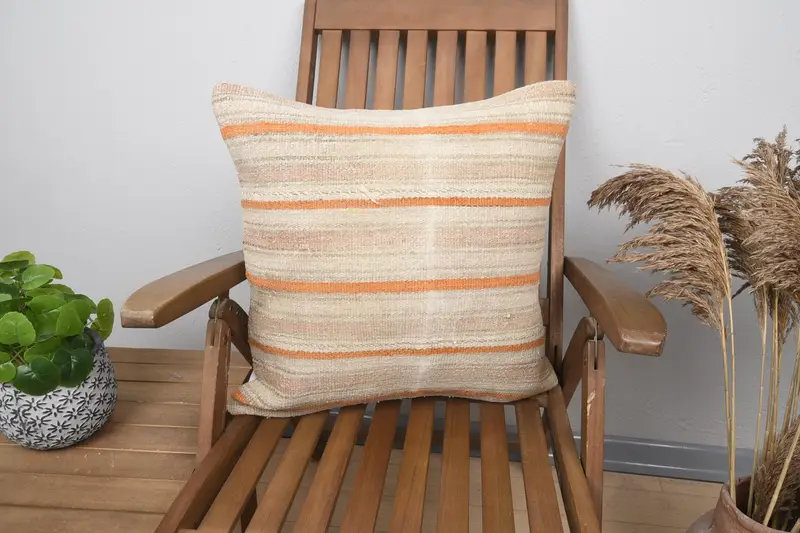 Vintage Kilim Pillow, Vintage Pillow, Cushion Case, Yoga Pillow Case, Southwestern Cushion, Vintage Kilim Throw Pillow, 20x20 Beige Pillow - 1