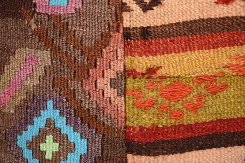 20x20 Bej Yastık Kapağı, Vintage Kilim Yastığı, Vintage Yastık, Kilim Yastığı, Yastık Örtüsü, Pamuk Yastık Kılıfı, Veranda Yastığı - 3