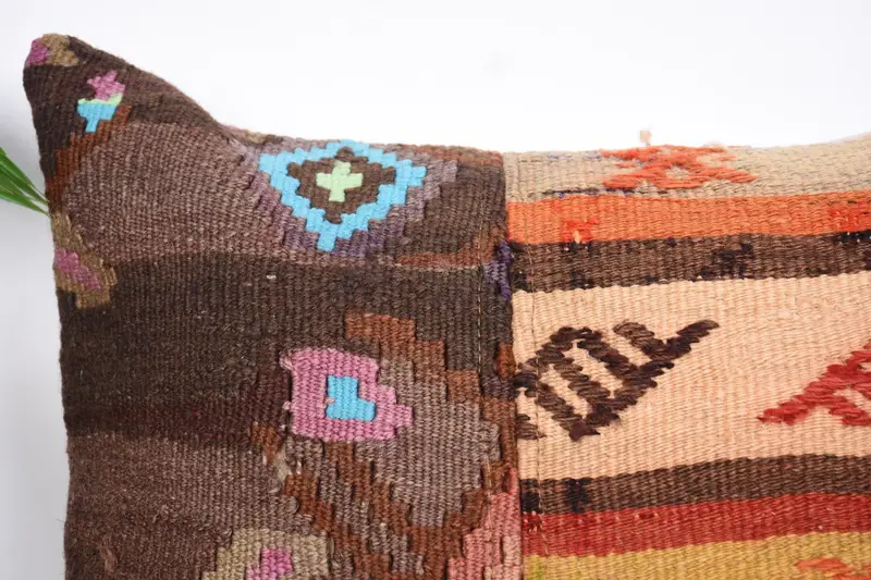 20x20 Bej Yastık Kapağı, Vintage Kilim Yastığı, Vintage Yastık, Kilim Yastığı, Yastık Örtüsü, Pamuk Yastık Kılıfı, Veranda Yastığı - 2