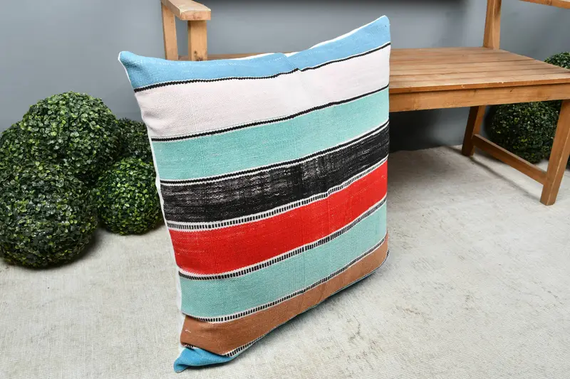 28x28 Green Pillow Sham, Handwoven Pillow Case, Antique Pillows, Kilim Pillow, Handmade Throw Pillow Case, Pillow Sham, Interior Designer Pillow - 7