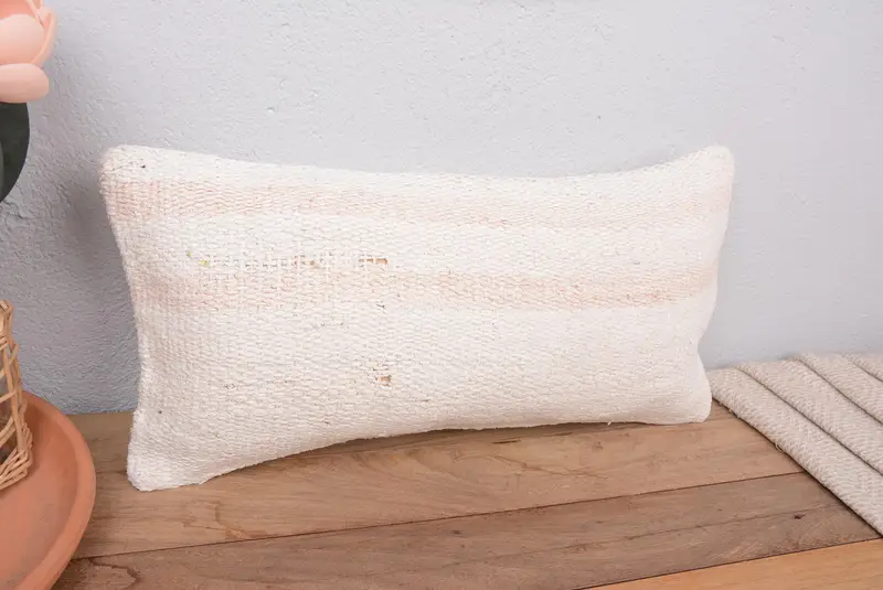 Bej & Bronz Çizgili Dikdörtgen Kırlent, Nakışlı Kırlent