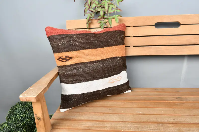 18x18 Red Pillow Case, Boho Throw Cushion Case, Vintage Kilim Pillow, Cushion Cover, Throw Kilim Pillow, Ethnical Kilim Rug Pillow - 1