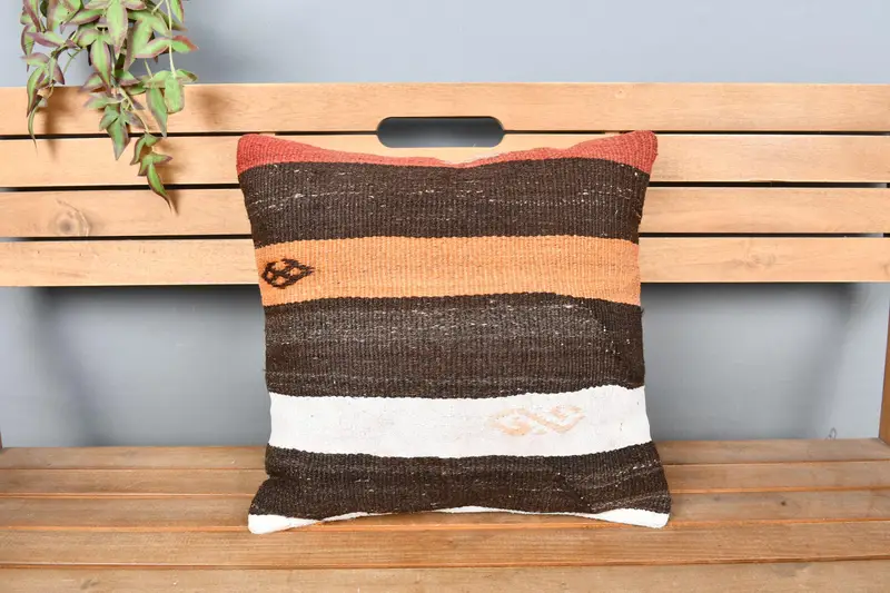18x18 Red Pillow Case, Boho Throw Cushion Case, Vintage Kilim Pillow, Cushion Cover, Throw Kilim Pillow, Ethnical Kilim Rug Pillow - 6