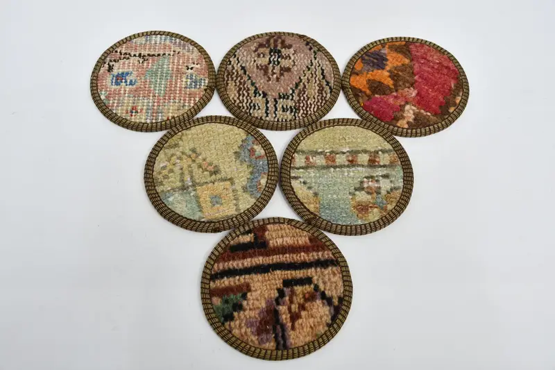 Juego de posavasos redondos bohemios, posavasos antideslizantes rojos y beige