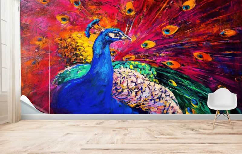 Zarif Renkli Tavuskuşu Baskılı Duvar Kağıdı: Alanınızı Dönüştürün