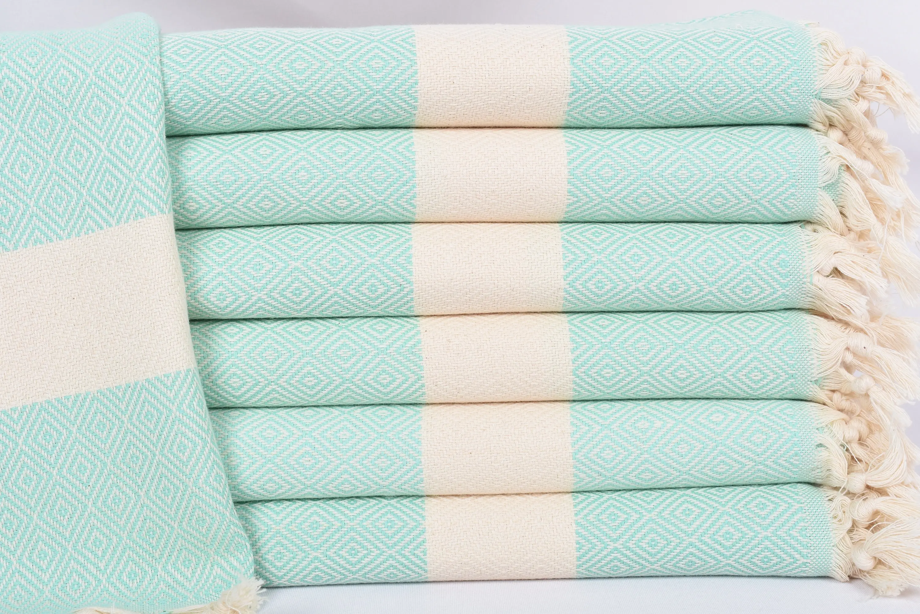 Kitchen Towel Organic Cotton Dark Mint Diamond Hand Towel, 36x20 Inches - 1