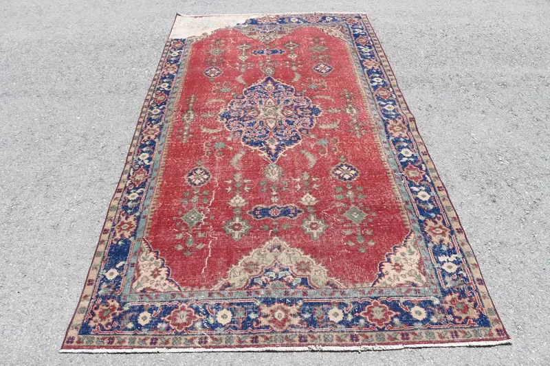 Türkischer Oushak-Teppich, 142 x 258 cm, Vintage-Roter Teppich - 1