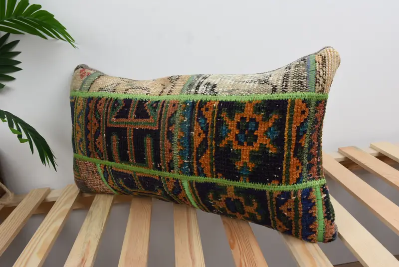 Pillow for Sofa, Pillow for Couch, Antique Pillows, Decorative Bolster Pillow, Cushion Cover, 12x24 Green Pillow Case, Boho Throw Pillow Sham - 5