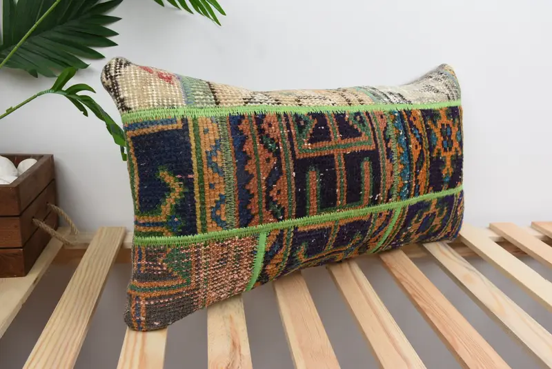 Pillow for Sofa, Pillow for Couch, Antique Pillows, Decorative Bolster Pillow, Cushion Cover, 12x24 Green Pillow Case, Boho Throw Pillow Sham - 4