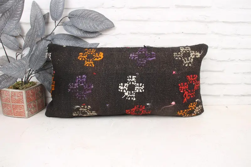Cushion, Tribal Cushion, 12x24 Brown Pillow, Vintage Kilim Throw Pillow, Pillow for Sofa, Bohemian Cushion Cushion Case, Kilim Cushion Sham - 1