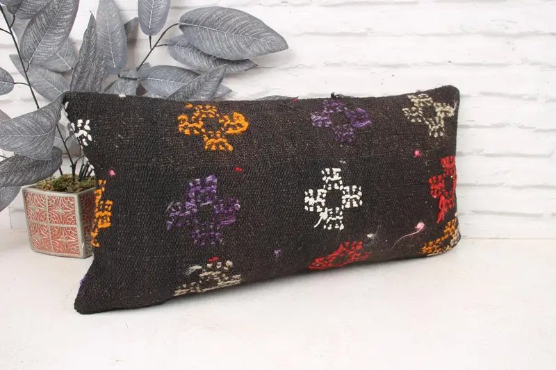 Cushion, Tribal Cushion, 12x24 Brown Pillow, Vintage Kilim Throw Pillow, Pillow for Sofa, Bohemian Cushion Cushion Case, Kilim Cushion Sham - 3