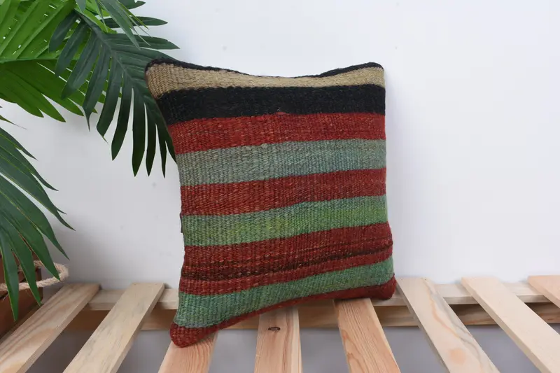 Pillow Cover, Sustainable Pillow, Kilim Pillow, 12x12 Red Cushion Case, Accent Cushion Case, Vintage Kilim Pillow, Vintage Kilim Throw Pillow - 4