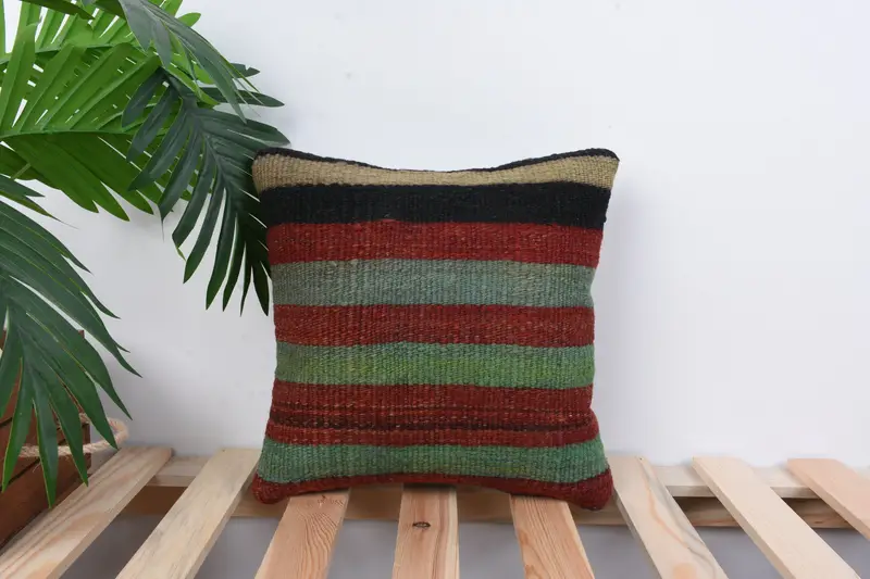 Pillow Cover, Sustainable Pillow, Kilim Pillow, 12x12 Red Cushion Case, Accent Cushion Case, Vintage Kilim Pillow, Vintage Kilim Throw Pillow - 1