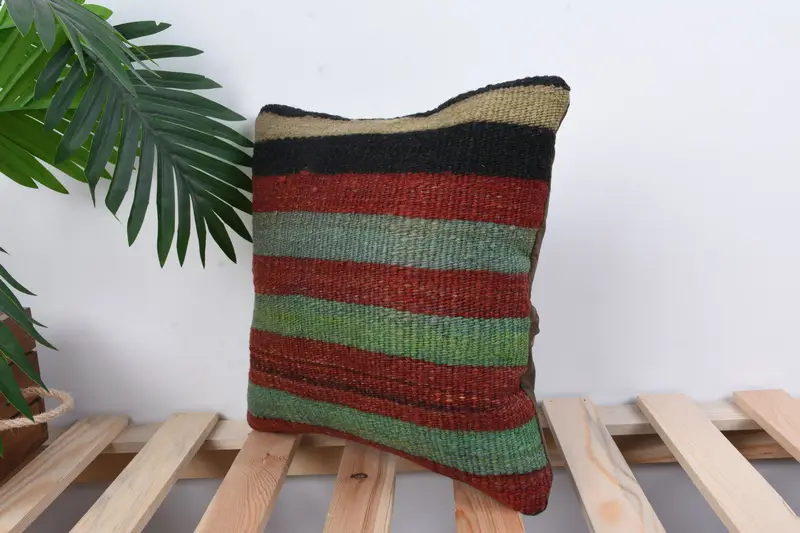 Pillow Cover, Sustainable Pillow, Kilim Pillow, 12x12 Red Cushion Case, Accent Cushion Case, Vintage Kilim Pillow, Vintage Kilim Throw Pillow - 5