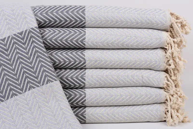 Personalized Turkish Towel Gray-Light Gray Chevron, 70x40 Inches
