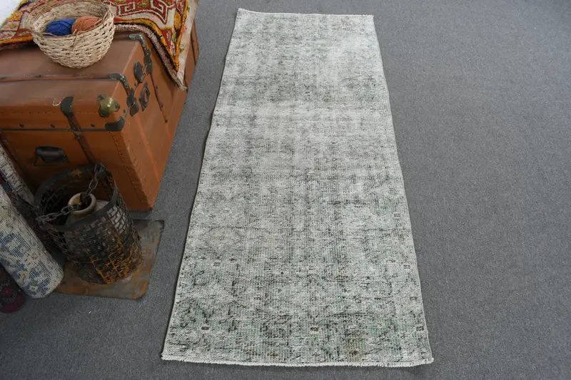 グリーン、ブラック ストライプ ラグ 2.5x6.1 フィート、幾何学模様