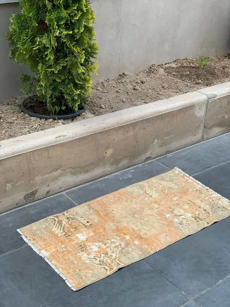 Red Oriental Rug, 1,47x2,98 ft Elegant Beige Accent