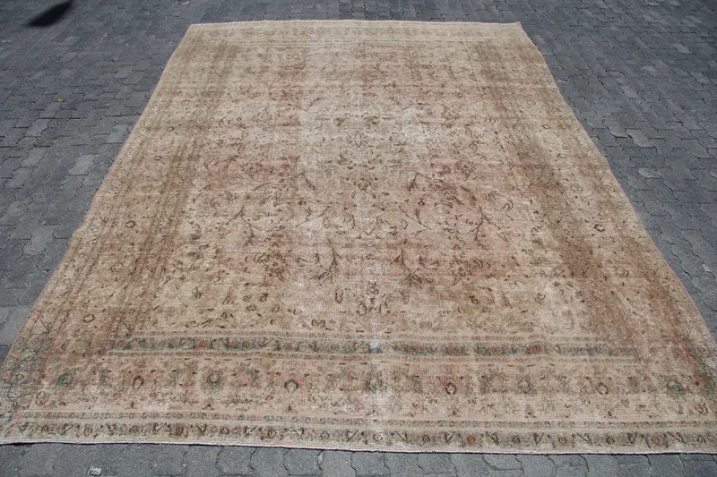 Türk Vintage Halısı, 9.2x12.4 ft Oushak Halısı, Kahverengi Güneybatı Yün Halısı - 1