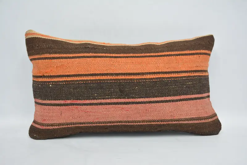Turkish Corner Pillow, Turkish Pillow, Pillow, 12x20 Orange Cushion, Vintage Kilim Pillow, Interior Designer Pillow, Decorative Bolster Pillow Case - 1