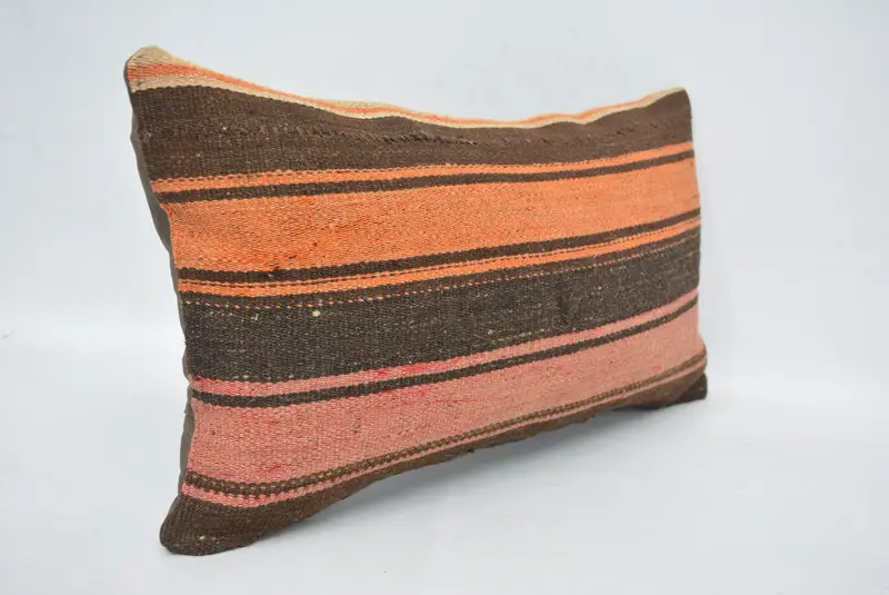 Turkish Corner Pillow, Turkish Pillow, Pillow, 12x20 Orange Cushion, Vintage Kilim Pillow, Interior Designer Pillow, Decorative Bolster Pillow Case - 3