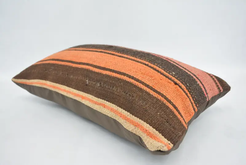 Turkish Corner Pillow, Turkish Pillow, Pillow, 12x20 Orange Cushion, Vintage Kilim Pillow, Interior Designer Pillow, Decorative Bolster Pillow Case - 6