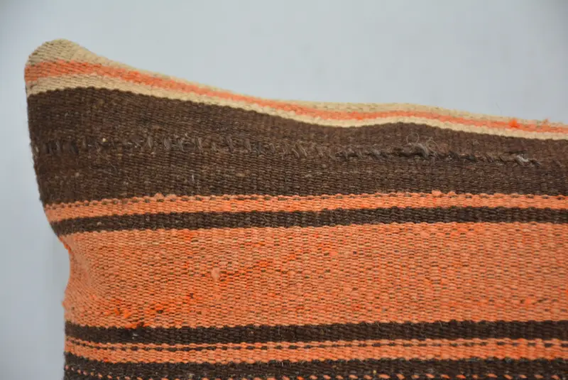 Turkish Corner Pillow, Turkish Pillow, Pillow, 12x20 Orange Cushion, Vintage Kilim Pillow, Interior Designer Pillow, Decorative Bolster Pillow Case - 2