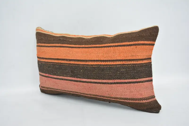 Turkish Corner Pillow, Turkish Pillow, Pillow, 12x20 Orange Cushion, Vintage Kilim Pillow, Interior Designer Pillow, Decorative Bolster Pillow Case - 4
