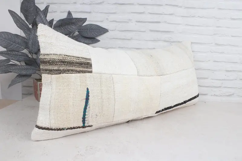 16x36 White Pillow Case, Vintage Pillow, Pillow Cover, Handmade Kilim Cushion, Boho Pillow Sham Cover, Cozy Throw Pillow Sham - 3