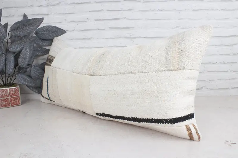 16x36 White Pillow Case, Vintage Pillow, Pillow Cover, Handmade Kilim Cushion, Boho Pillow Sham Cover, Cozy Throw Pillow Sham - 4