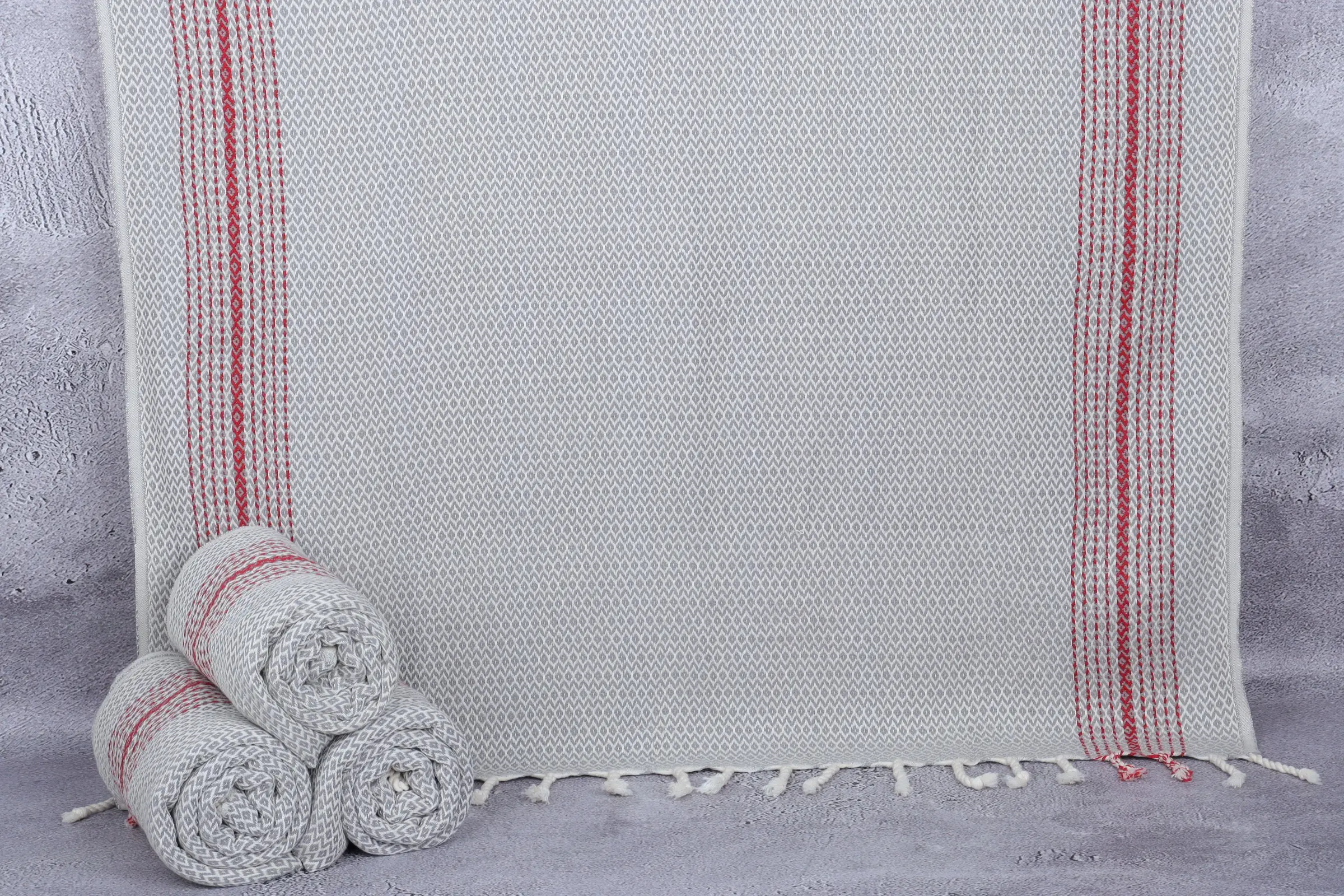 Türk Havlusu Organik Gri Geometrik Peştemal, 40x71 İnç - 1