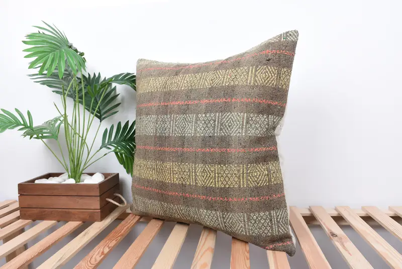 Pillow for Sofa, Cushion Case, Antique Pillows, Muted Pillow Cover, Farmhouse Cushion Case, Vintage Kilim Throw Pillow, 24x24 Gray Pillow Sham - 5