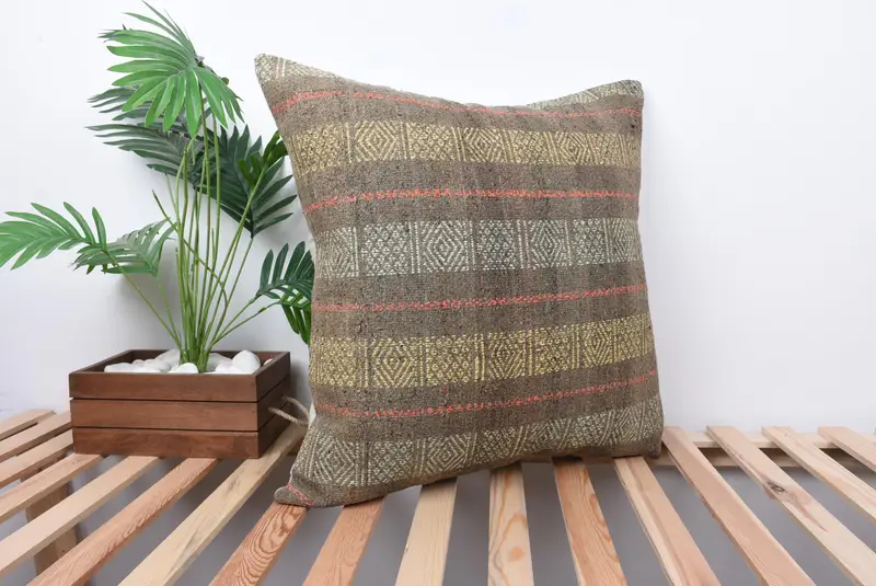 Pillow for Sofa, Cushion Case, Antique Pillows, Muted Pillow Cover, Farmhouse Cushion Case, Vintage Kilim Throw Pillow, 24x24 Gray Pillow Sham - 4