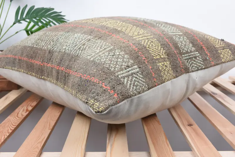Pillow for Sofa, Cushion Case, Antique Pillows, Muted Pillow Cover, Farmhouse Cushion Case, Vintage Kilim Throw Pillow, 24x24 Gray Pillow Sham - 6