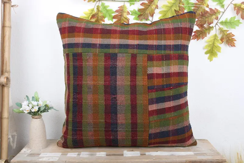 Cushion Cover, Boho Pillow Sham Cover, Handmade Kilim Cushion, Meditation Pillow Sham, Kilim Pillow, Toss Pillow Case, 24x24 Green Cushion - 2