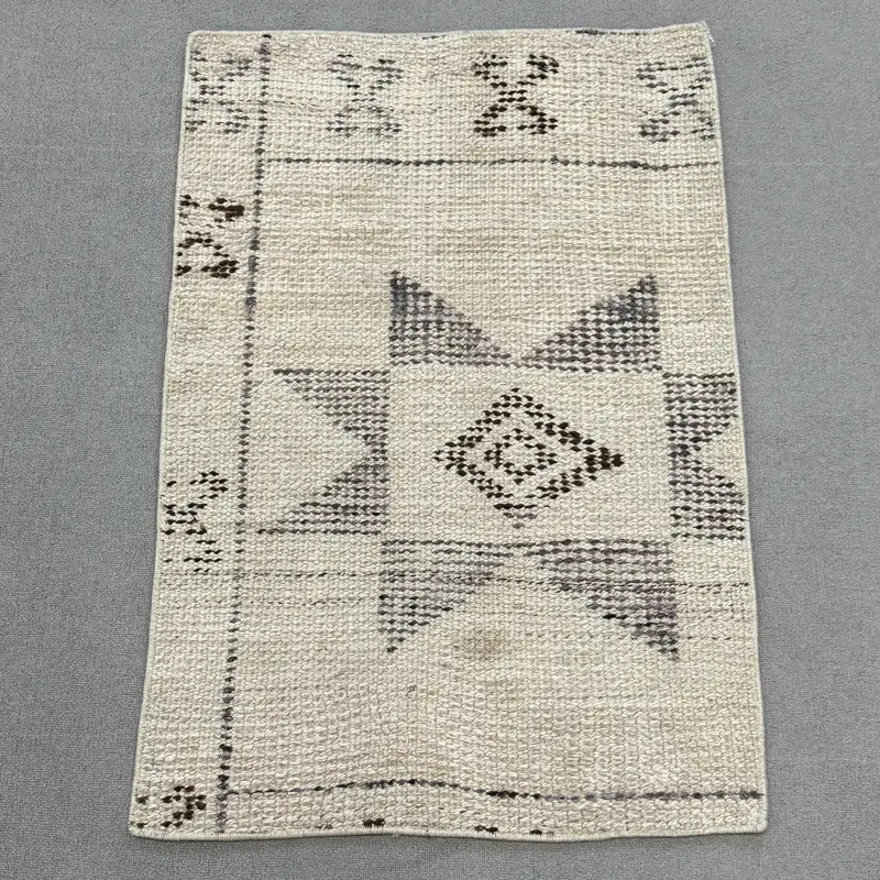 2.1x3.2 ft Small Vintage Rug, White Polka dot Turkish Rug - 1