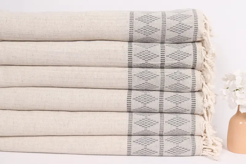100x88 Linen Kilim Design Towel, Turkish Blanket Throw, Wedding Gift Ideas, Bridal Shower Gift, Turkish Bedspread, Bedspread, Housewarming Gift - 3