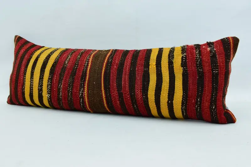 Ethnical Kilim Rug Pillow, Kilim Cushion Sham, Vintage Kilim Pillow, 12x36 Beige Pillow Sham, Cushion Case, Farmhouse Pillow Sham, Sofa Cushion - 5